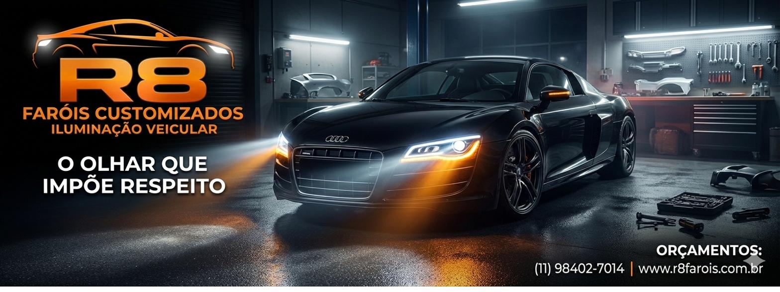Estúdio R8 com Audi R8 preto em ambiente controlado de oficina
